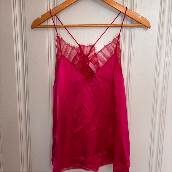 IRO Paris Berwyn Hot Pink Silk Camisole Lace Trim